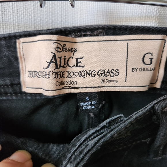 Disney Alice In Wonderland Pull On 5 Pocket Black Denim Skinny Jeans Size S - Picture 4 of 6